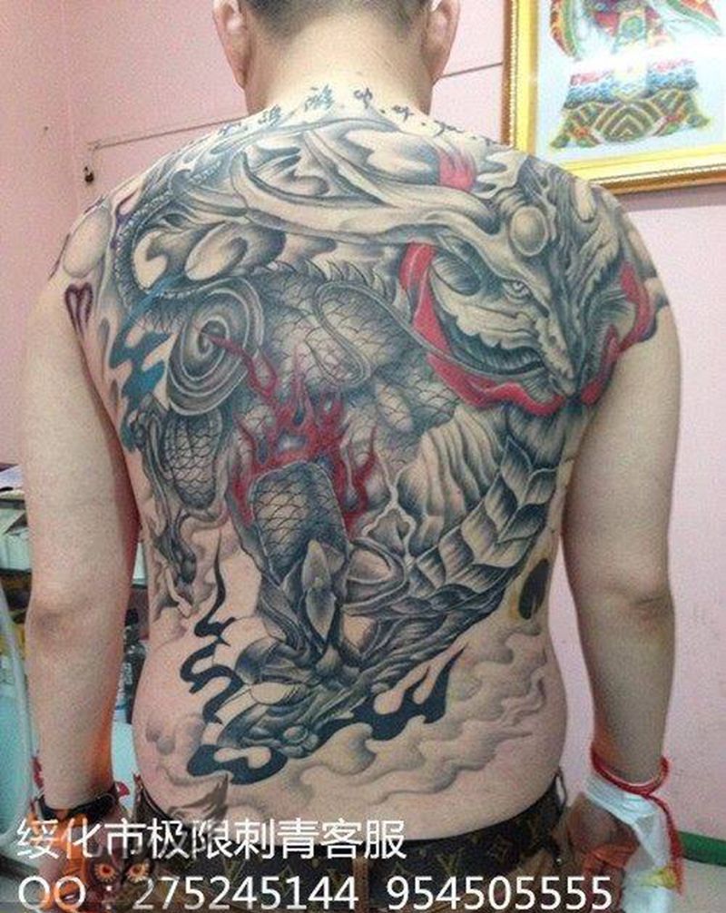 全背麒麟纹身图片_成品手臂传统动物纹身图案