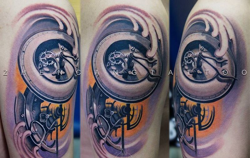 时光 | 针藏刺青邵钢纹身作品纹身图片_成品手臂写实欧美原创邵钢针藏刺青纹身图案