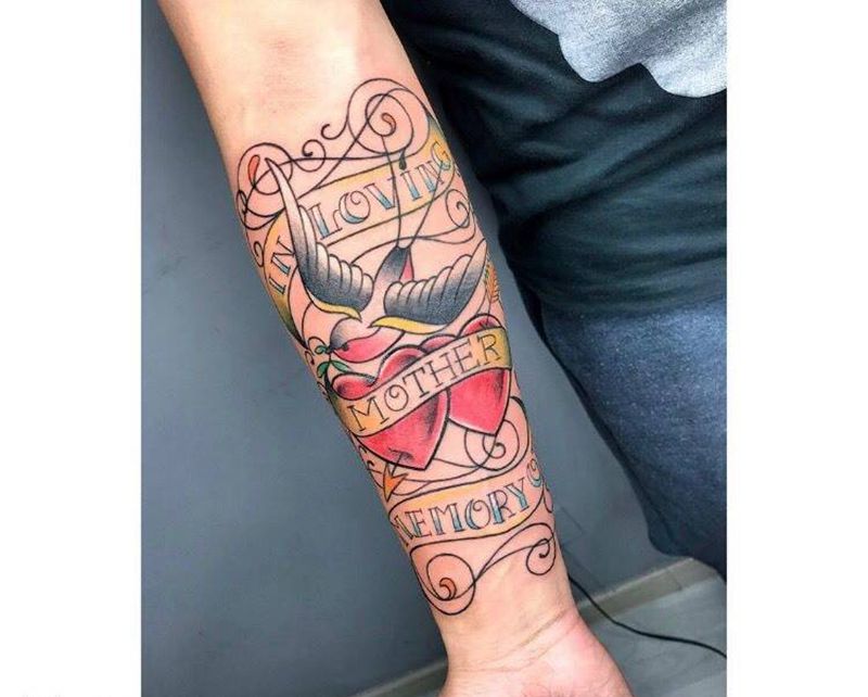 Oldschool纹身图片_成品手臂传统欧美动物字符纹身图案