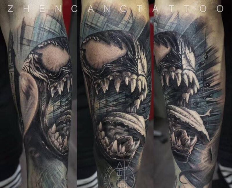 毒液【未完待续】|  针藏刺青 ·邵钢· 作品纹身图片_成品手臂写实欧美原创针藏刺青邵钢鬼神人物纹身图案