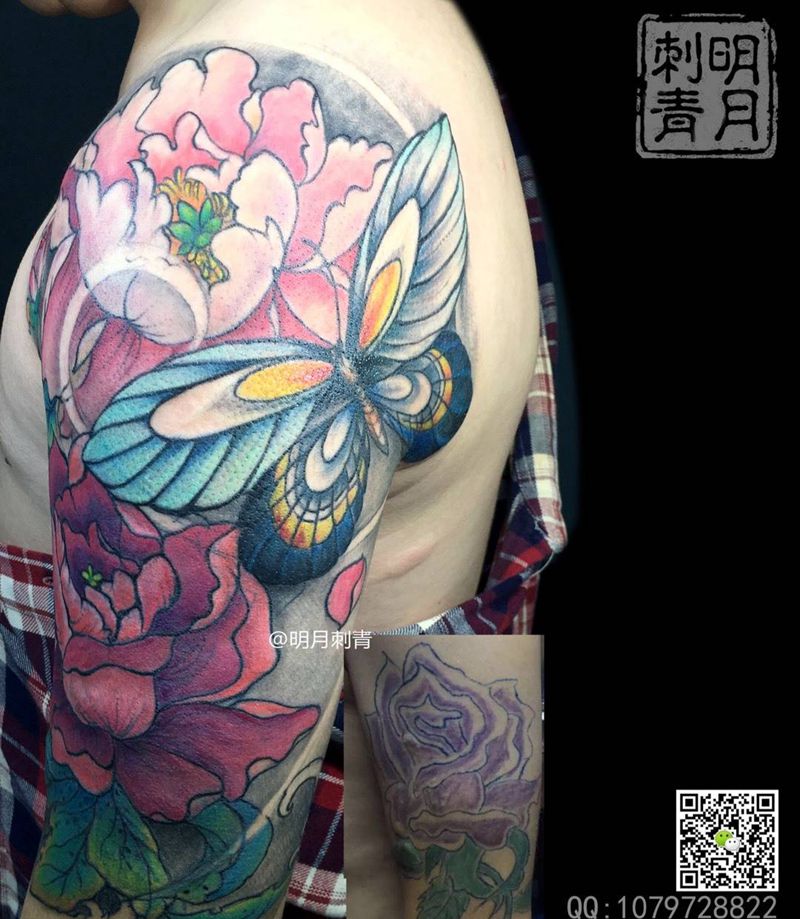 一个修改盖图纹身图片_成品手臂传统静物植物原创明月中国纹身图案