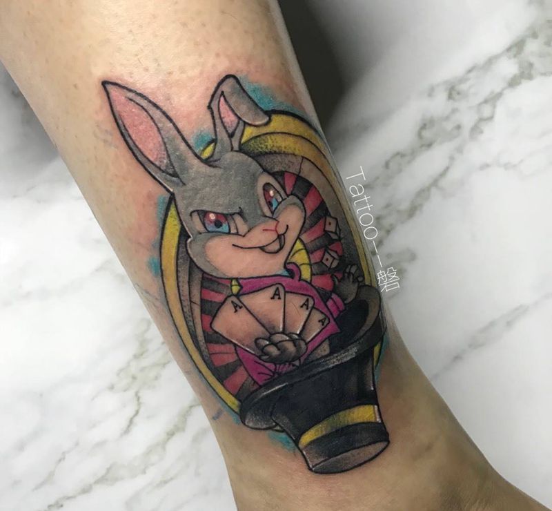 赌兔纹身图片_成品腿部清新动物纹身图案