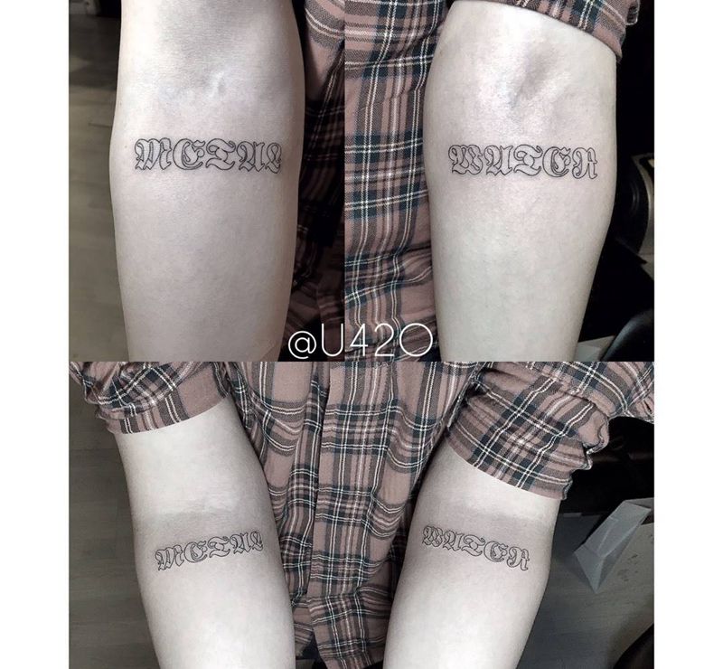 空心哥特体纹身图片_成品手臂清新欧美字符纹身图案