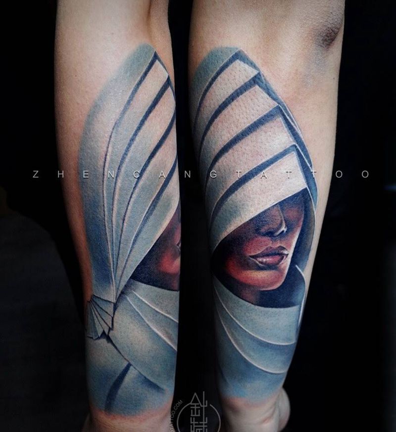 超现实女神纹身图片_成品手臂写实人物原创针藏刺青纹身图案