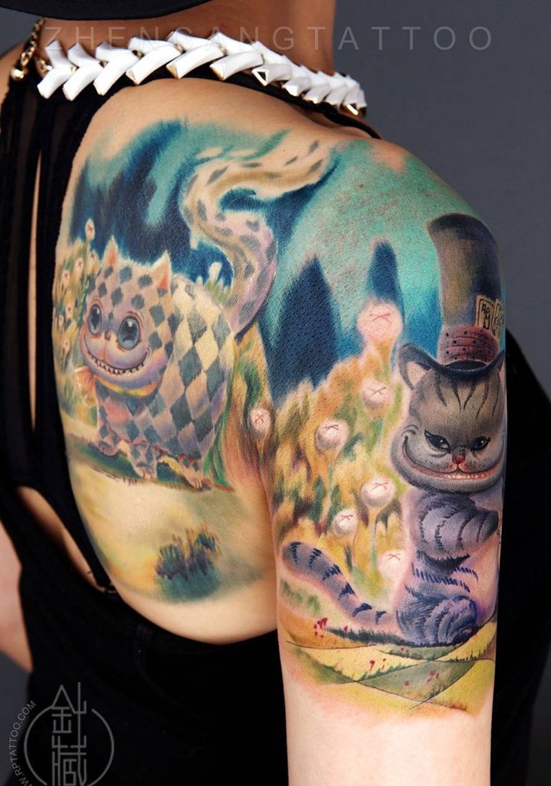 针藏刺青纹身作品纹身图片_成品肩部欧美动物针藏刺青邵钢纹身图案