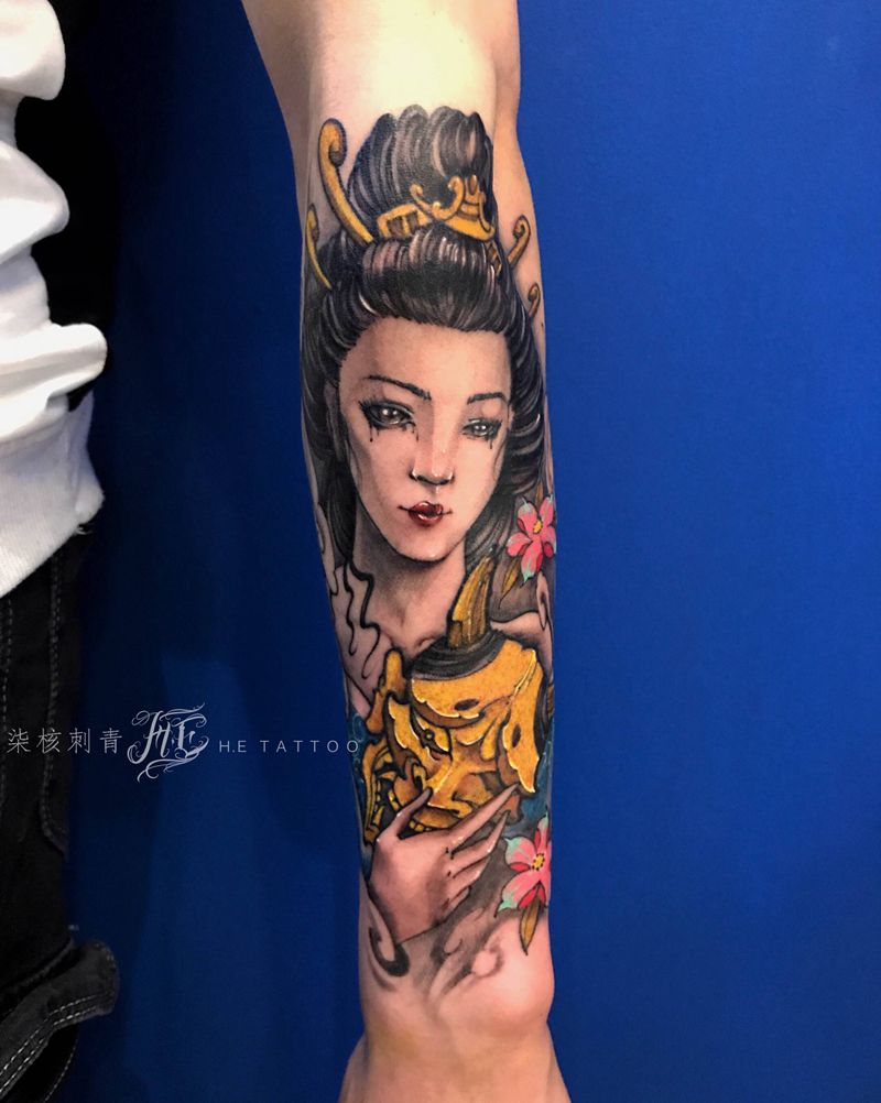 艺妓般若纹身图片_手臂手部新传统老传统艺妓般若纹身图案