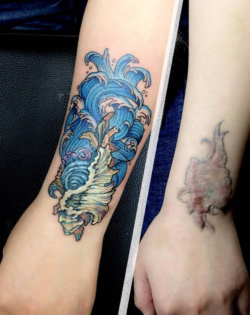 疤痕完美遮盖纹身图片_颈部脚部欧美写实New School纹身图案