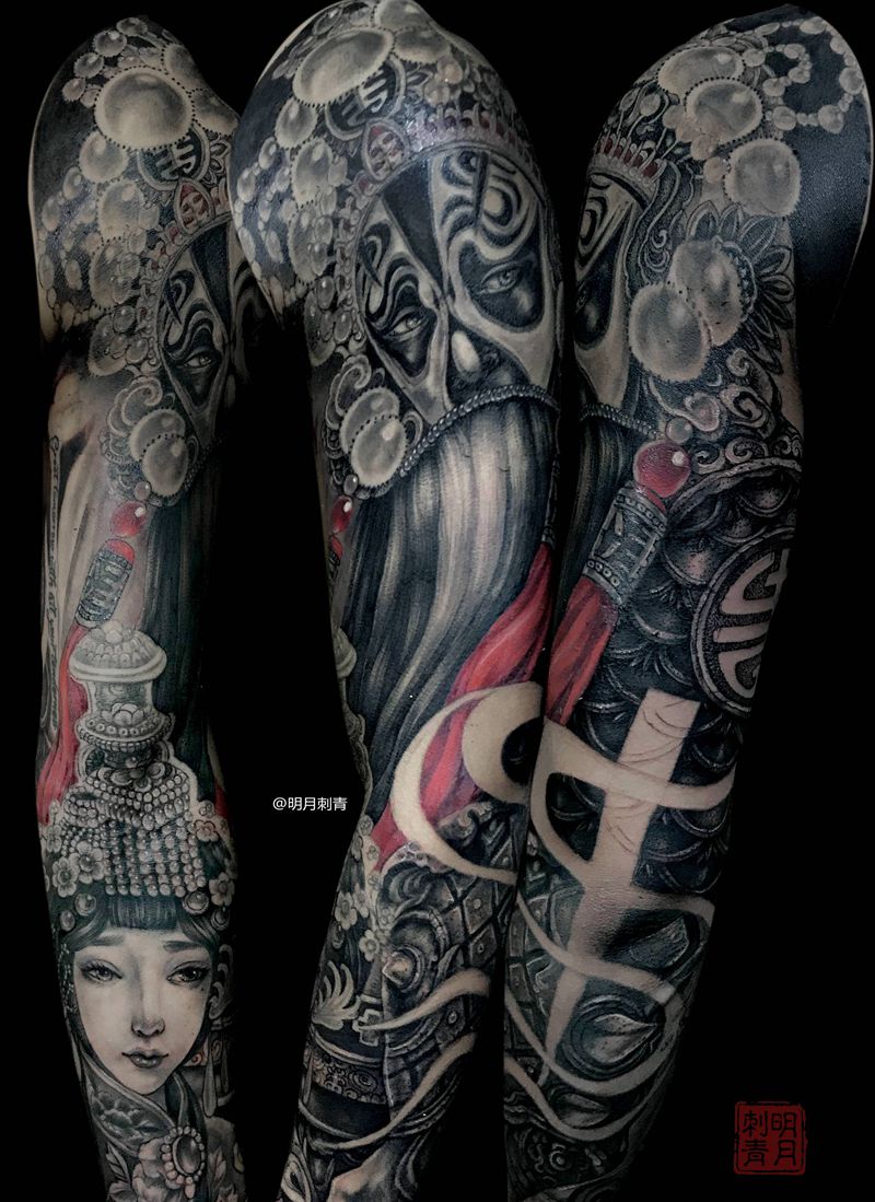 霸王别姬系列纹身图片_手部手臂新传统艺妓花臂霸王别姬纹身图案