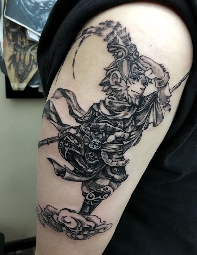 悟空纹身图片_腰部腿部点刺纹身图案