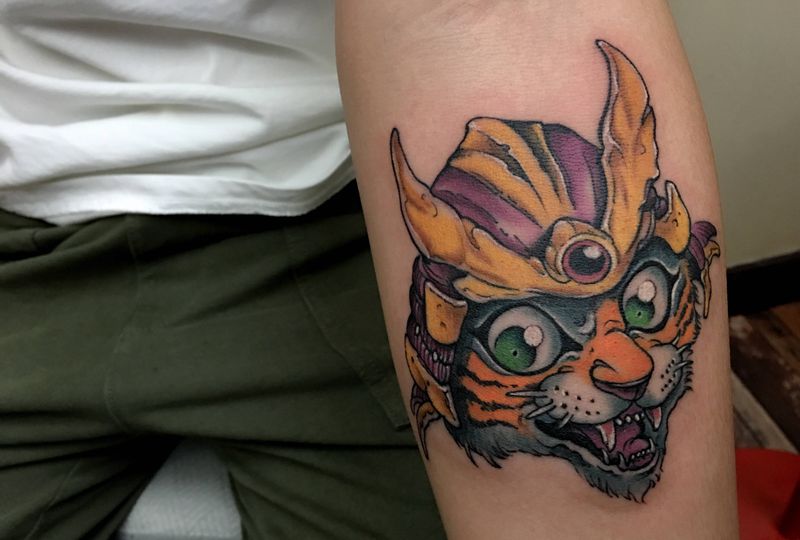 小脑制作过程纹身图片_腿部New School水彩纹身图案