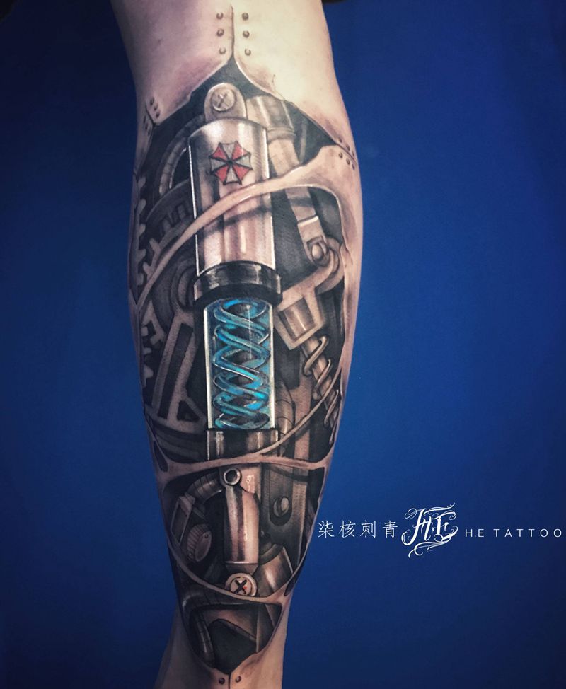 机械腿纹身图片_腿部脚部欧美写实机械腿3D纹身图案