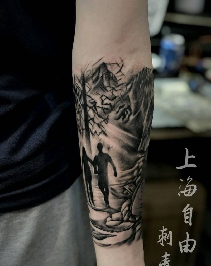 场景纹身图片_手臂欧美写实景色纹身图案