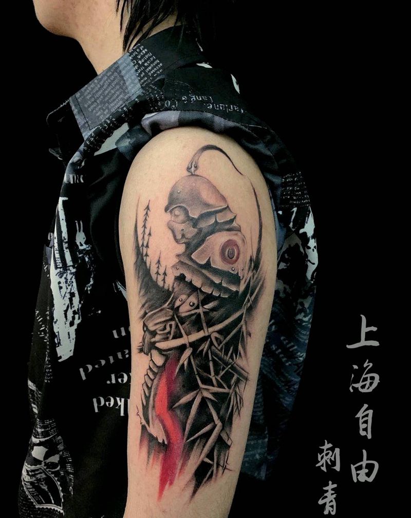 鬼武士纹身图片_手臂欧美写实鬼武士纹身图案