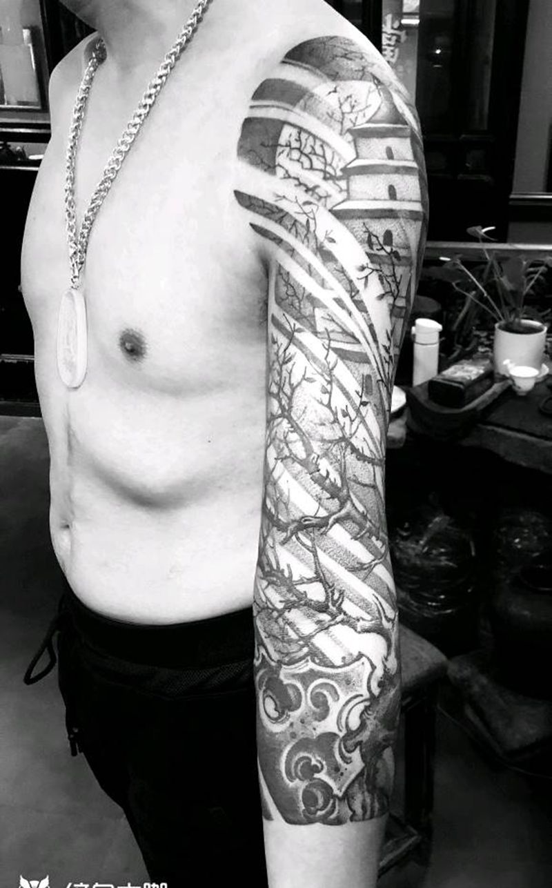 乡愁纹身图片_手臂传统原创汉刺青成品纹身图案