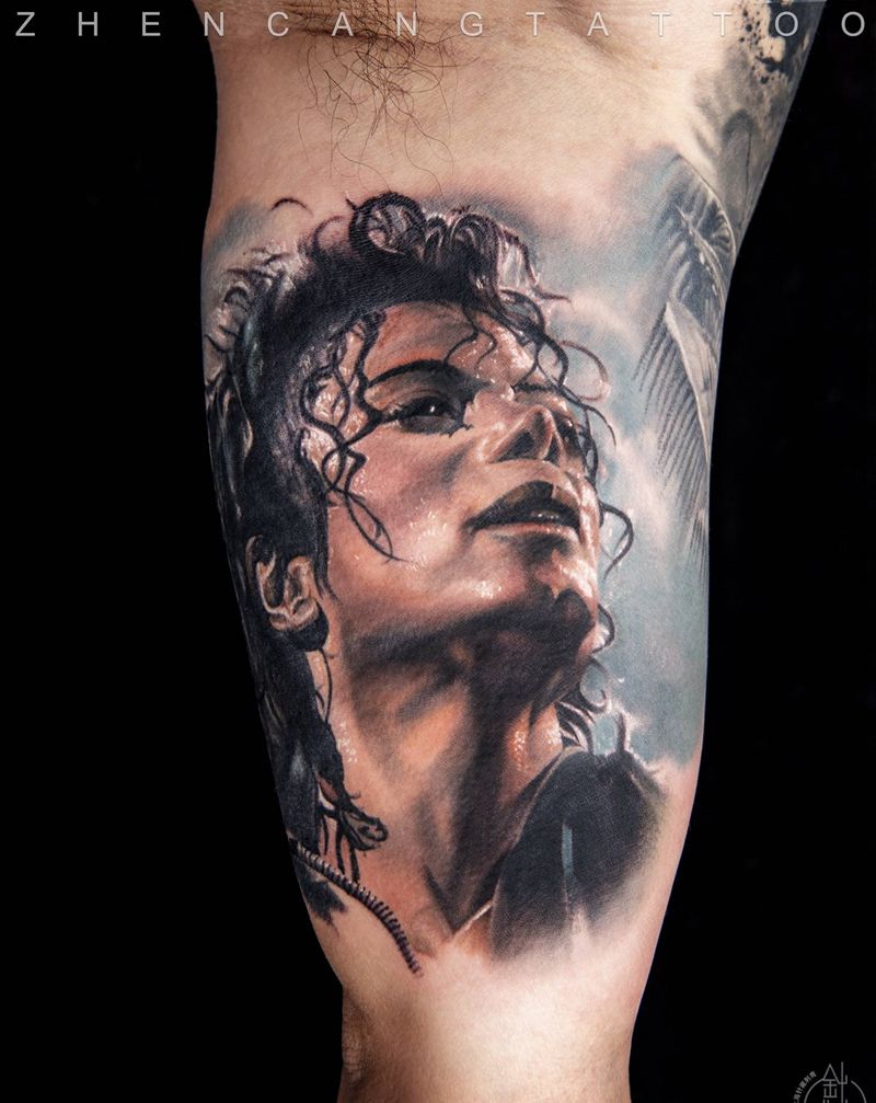 迈克杰克逊纹身图片_手臂欧美写实肖像彩色写实邵钢纹身图案