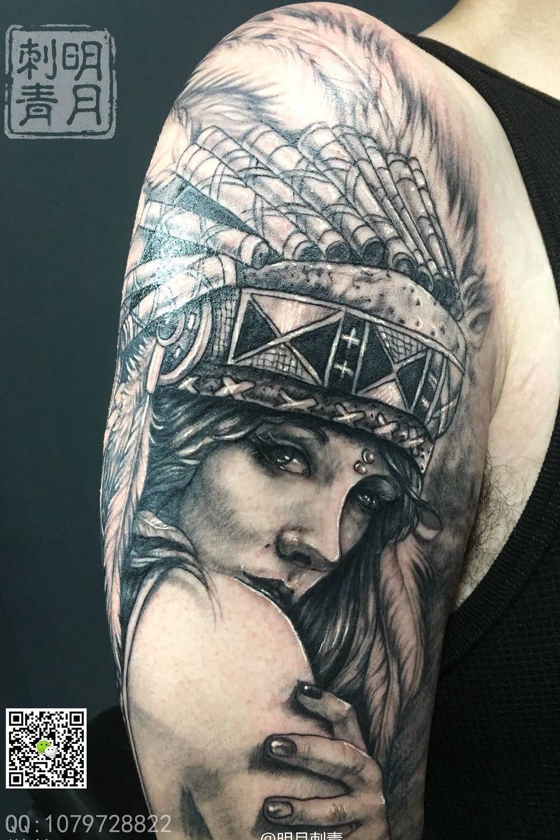 额美女吧纹身图片_成品欧美人物肖像原创手臂纹身图案