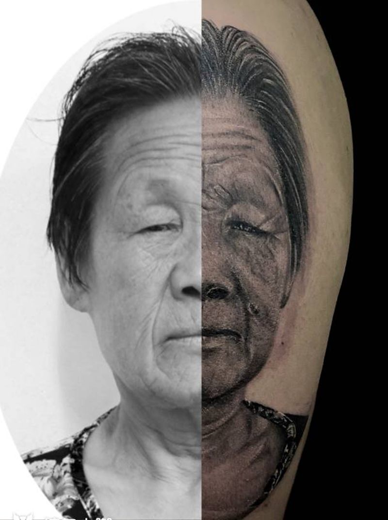 母亲纹身图片_手臂欧美写实肖像纹身图案
