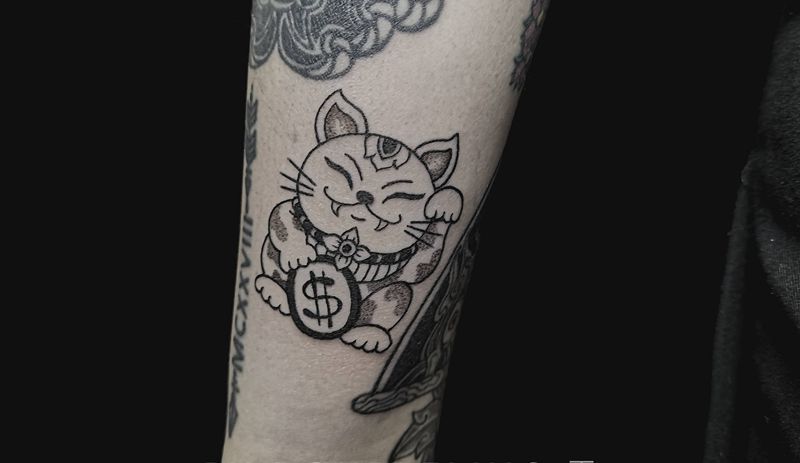 招财猫纹身图片_点刺图腾纹身图案