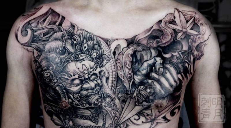 大黑天。财神纹身图片_成品胸部传统人物鬼神原创纹身图案