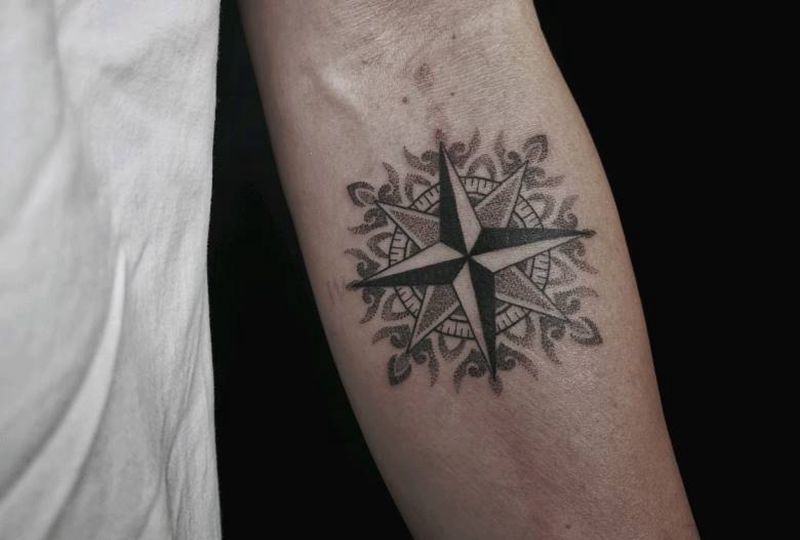 指南纹身图片_手部点刺纹身图案