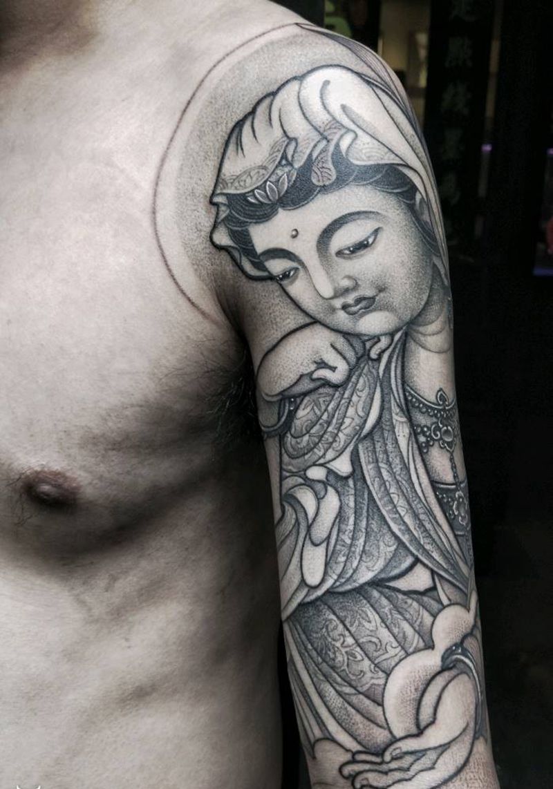 《我佛慈悲》纹身图片_手臂传统肖像人物鬼神宗教汉刺青中国风成品纹身图案