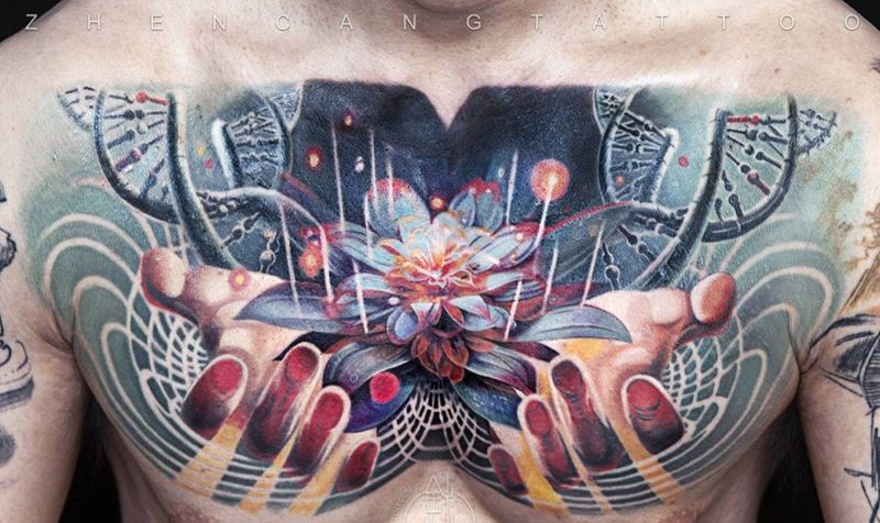 当传统文化遇上未来畅想  针藏刺青 ·邵钢· 作品纹身图片_成品胸部传统写实原创针藏刺青邵钢纹身图案