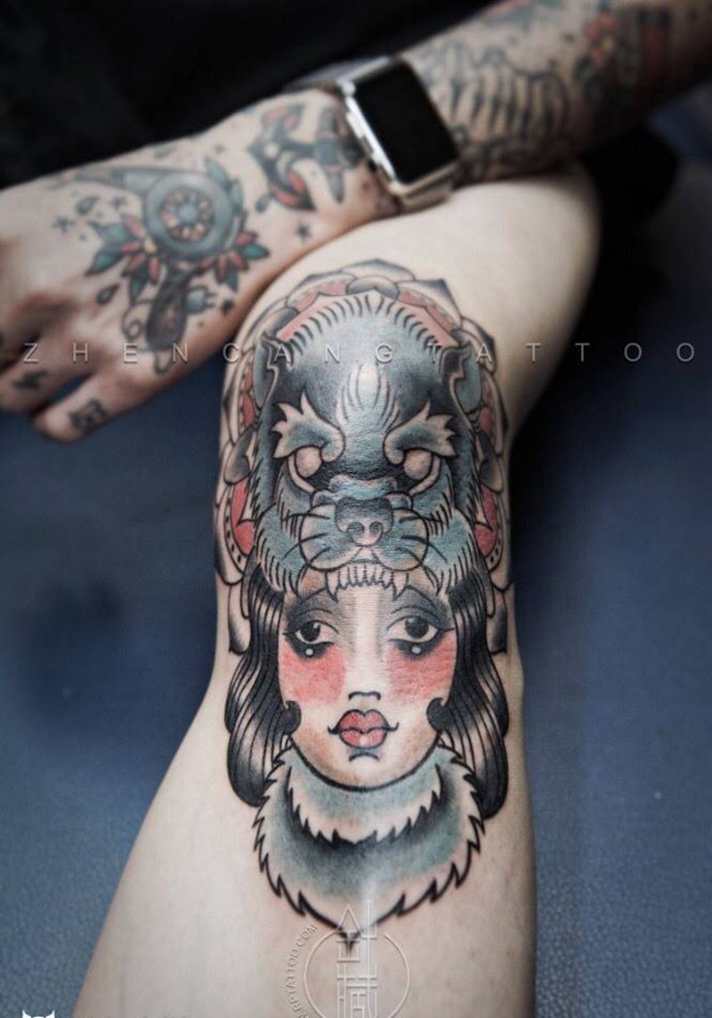 old school纹身图片_成品腿部欧美人物针藏刺青邵钢纹身图案