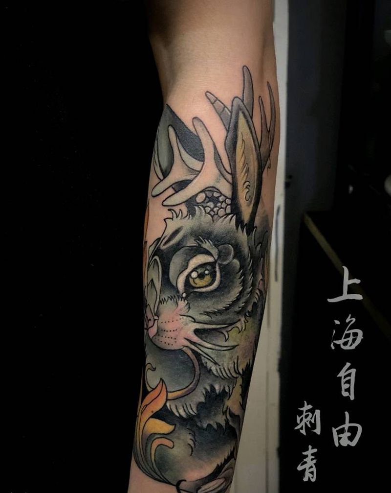 兔子纹身图片_手臂New School遮盖暴力遮盖纹身图案