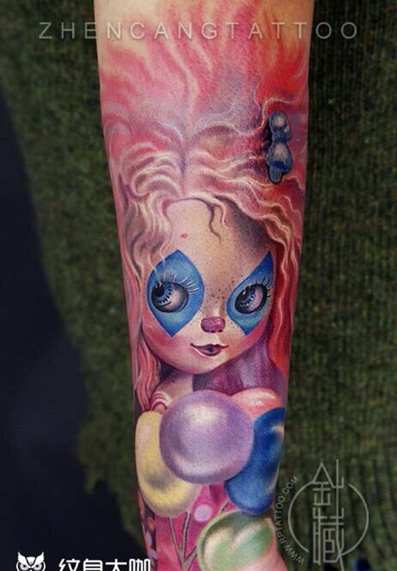针藏刺青邵钢师傅作品 糖果娃娃纹身图片_成品手部欧美人物邵钢纹身图案