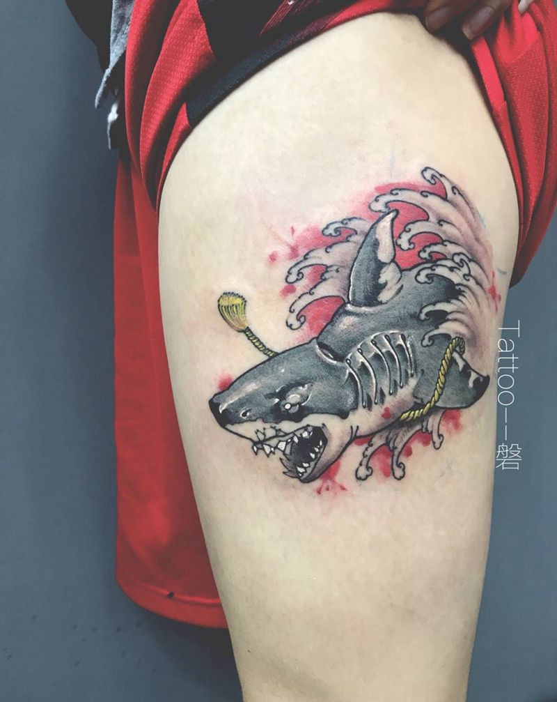 鲨鱼纹身图片_腿部New SchoolOld School纹身图案