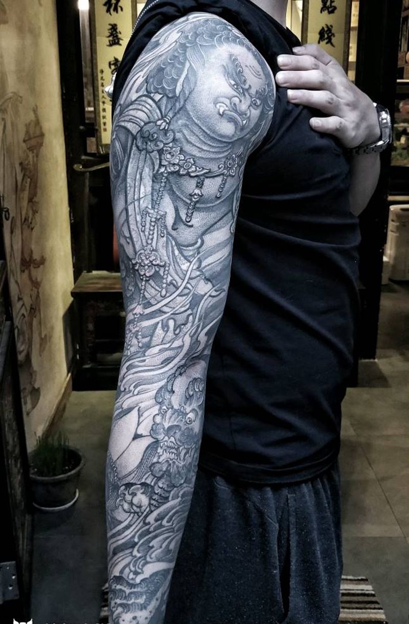 不动明王纹身图片_手臂传统宗教汉刺青成品纹身图案