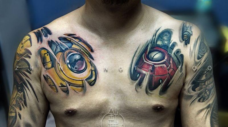 机械半钾纹身图片_成品胸部欧美写实静物机械针藏刺青邵钢纹身图案