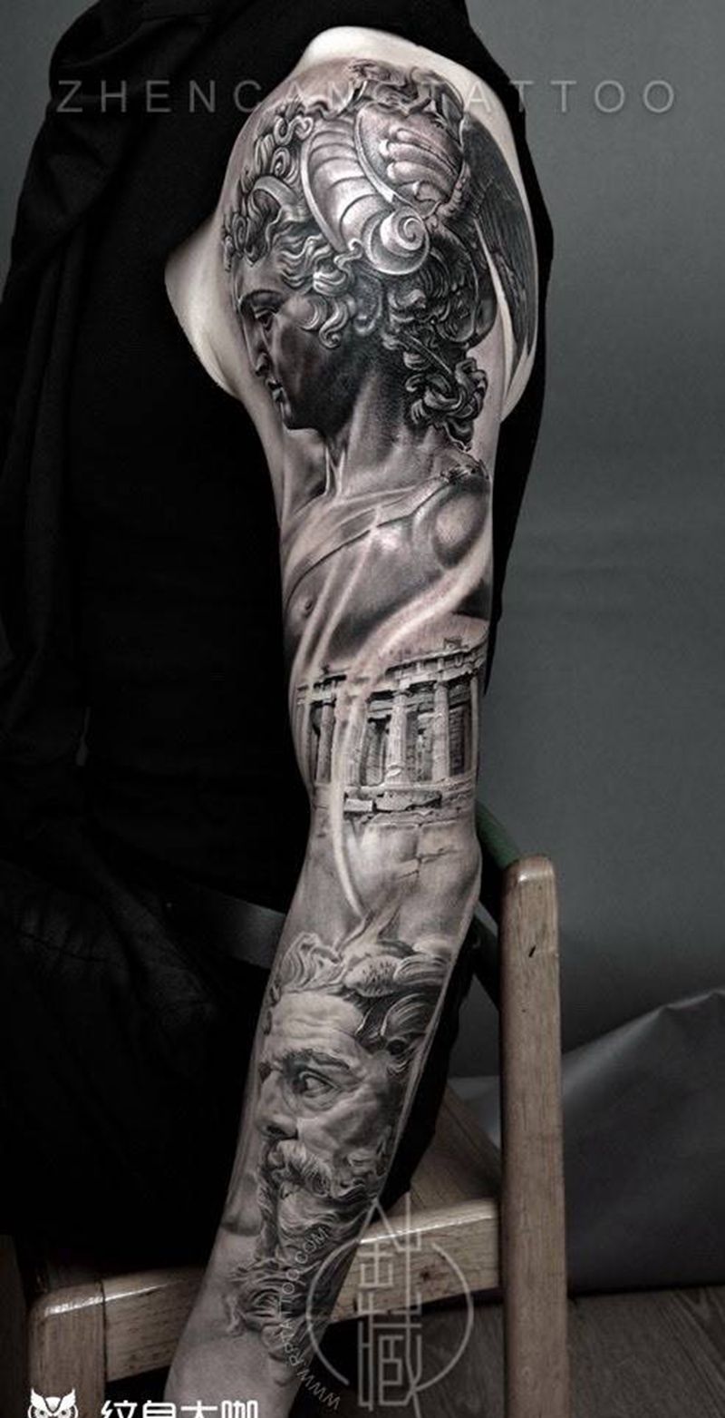 针藏刺青纹身作品纹身图片_成品手臂欧美人物纹身图案