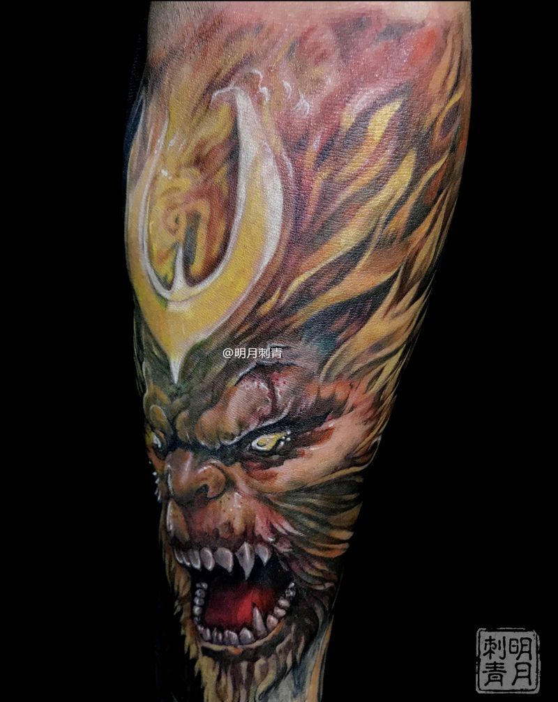 齐天大圣纹身图片_新传统孙悟空猴子齐天大圣纹身图案