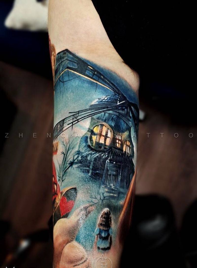 爱丽丝梦游仙境纹身图片_成品手臂写实人物针藏刺青邵钢纹身图案