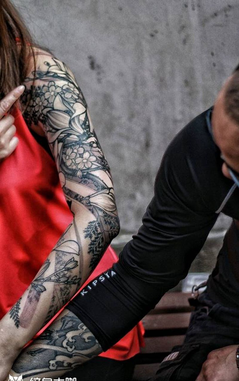 花臂——玉兰纹身图片_手臂传统清新植物原创汉刺青成品纹身图案