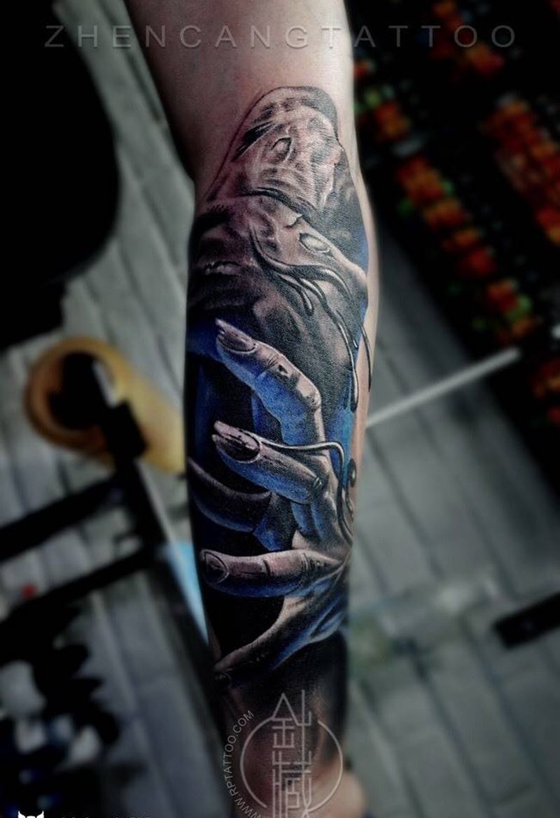 扭曲的手，针藏刺青邵钢作品纹身图片_原创针藏刺青邵钢欧美手臂纹身图案