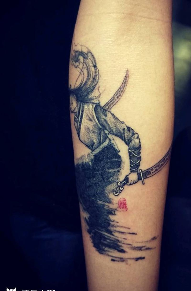 刀客纹身图片_手部手臂老传统水墨人物汉刺青中国风纹身图案