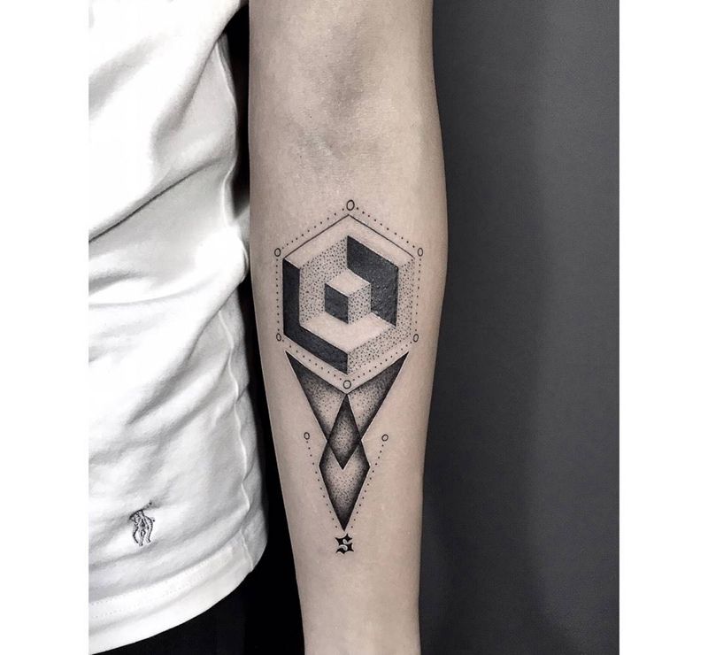 点线面概念tattoo纹身图片_成品手臂清新几何字符点线面纹身图案