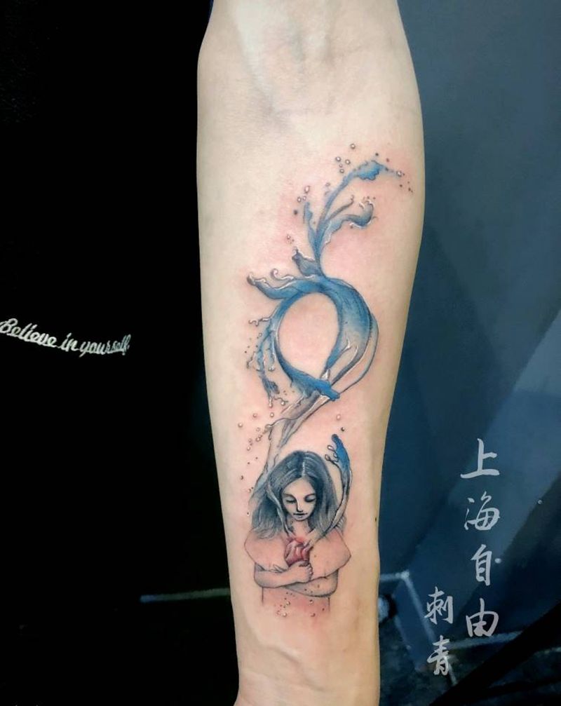 守护纹身图片_手臂欧美写实水彩水墨纹身图案