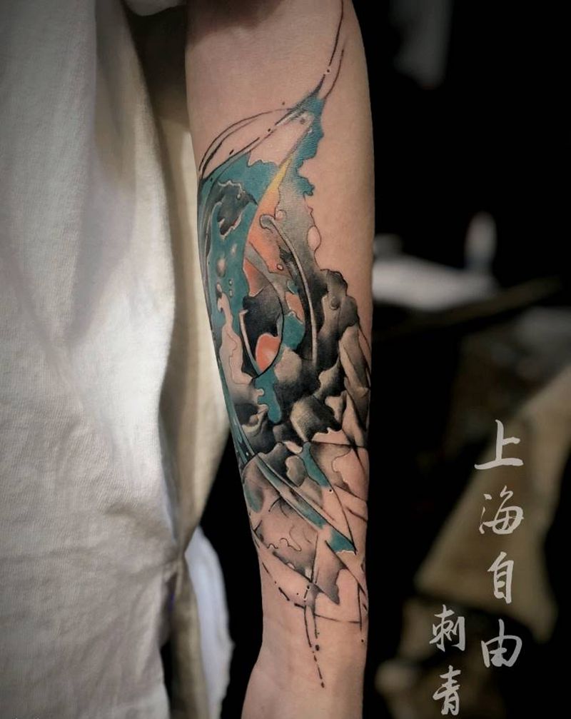 水墨纹身图片_手臂水彩水墨水墨纹身图案