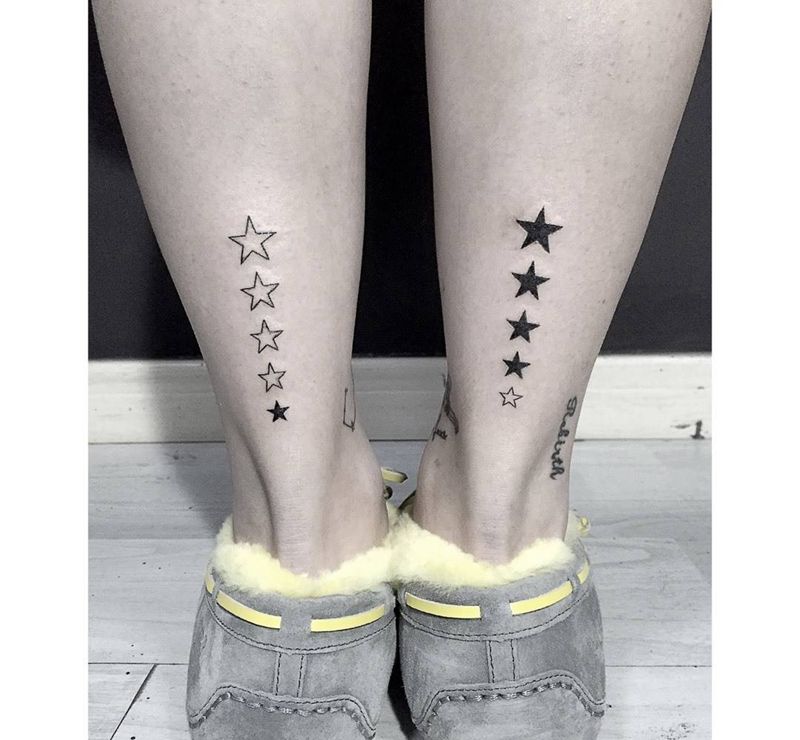 星星控纹身图片_成品脚部清新几何纹身图案