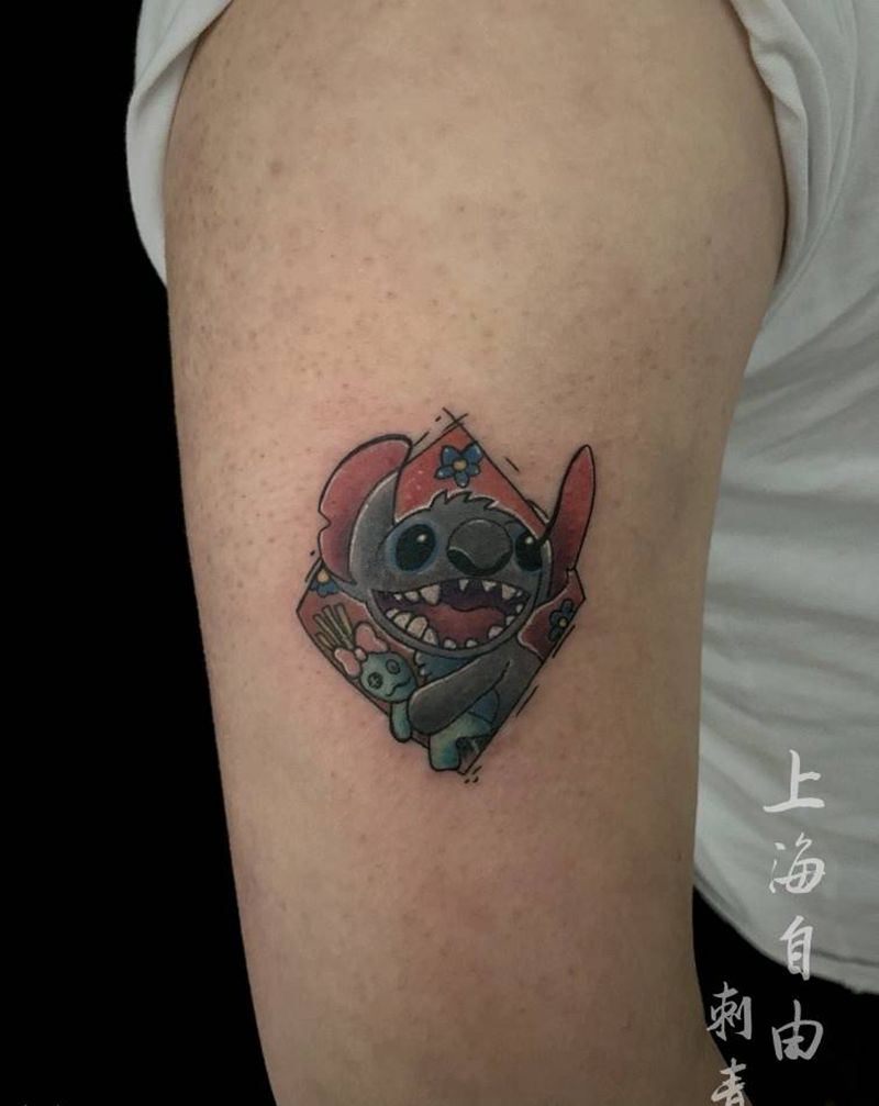 史迪仔纹身图片_手臂欧美写实史迪仔纹身图案