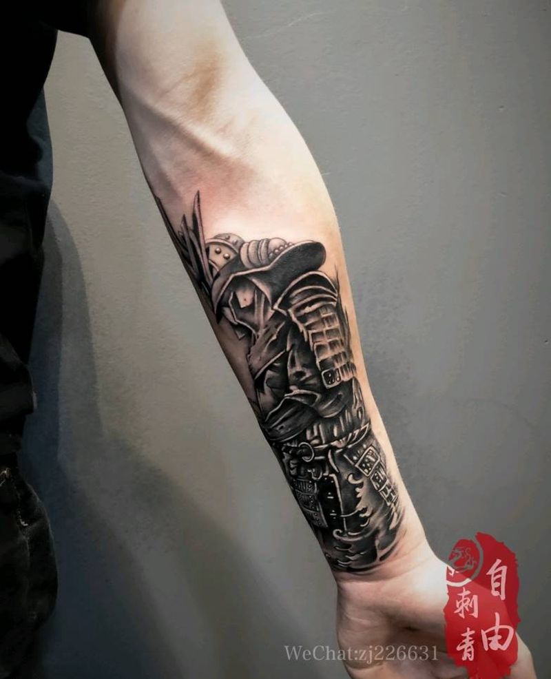 鬼武士暴力遮盖纹身图片_新传统遮盖鬼武士纹身图案