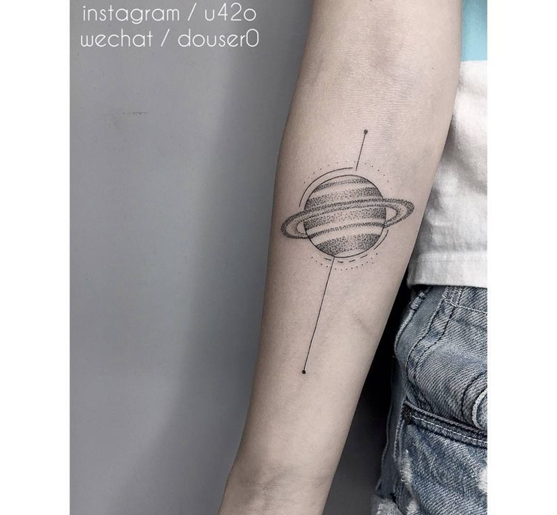 点线面星球纹身图片_成品手臂清新几何星球点线面纹身图案