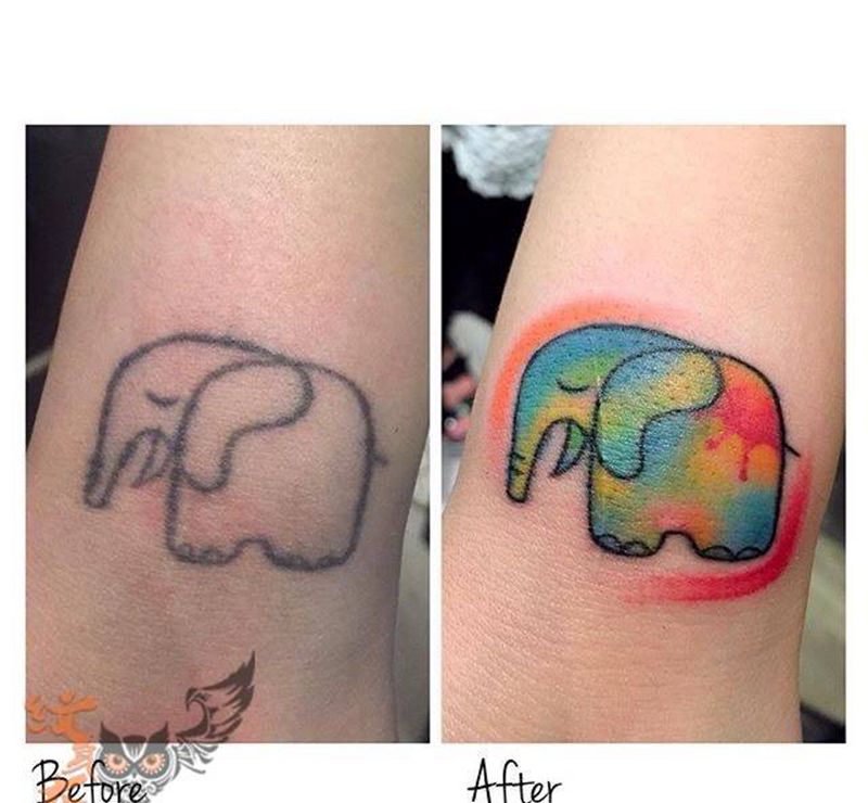 修改旧纹身纹身图片_成品手部清新水彩动物纹身图案