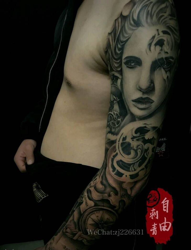 欧美花臂纹身图片_手臂欧美写实花臂纹身图案