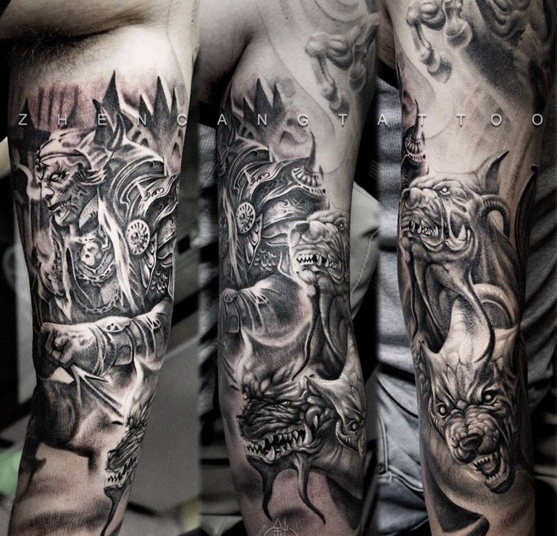 冥王·哈迪斯 | 针藏刺青主理人 · 邵钢 · 出品纹身图片_成品手臂写实欧美鬼神针藏刺青邵钢纹身图案