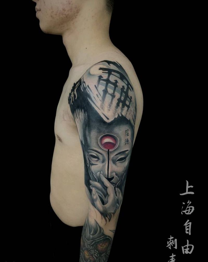 阴德纹身图片_手臂欧美写实重彩纹身图案