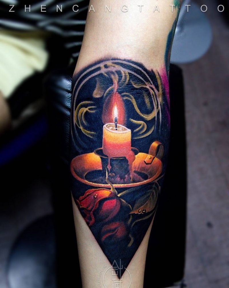 烛光 · 未完待续 | 针藏刺青 ·邵钢· 作品纹身图片_成品手臂写实针藏刺青邵钢宗教静物纹身图案